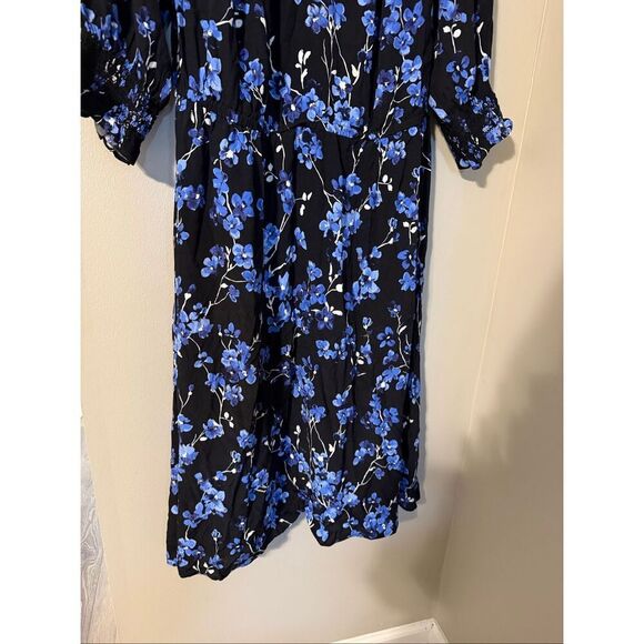 Talbots Plus Size 1X Smocked Midi Dress Black Lilac Floral Feminine Office - Picture 5 of 12